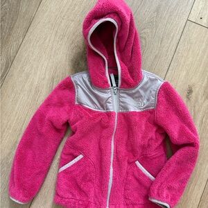The North Face Kids Pink and Gray Minky zip up Hoodie